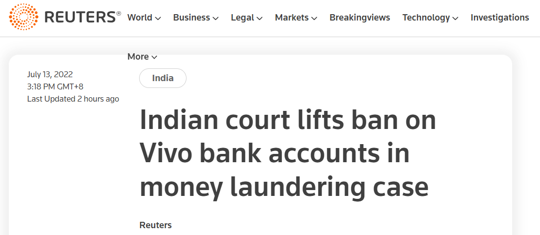 印度允许 vivo 解冻银行账户，又称 OPPO 逃税 439 亿卢比